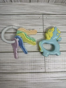 Vintage Baby Toys Lot Of 2 Danara Int. Horse Rattle Blue Yellow & Number Keys - Picture 1 of 9