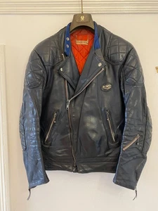 vintage LEWIS LEATHERS biker leather jacket motorcycle zips blue sz 38 S-M pads - Picture 1 of 23