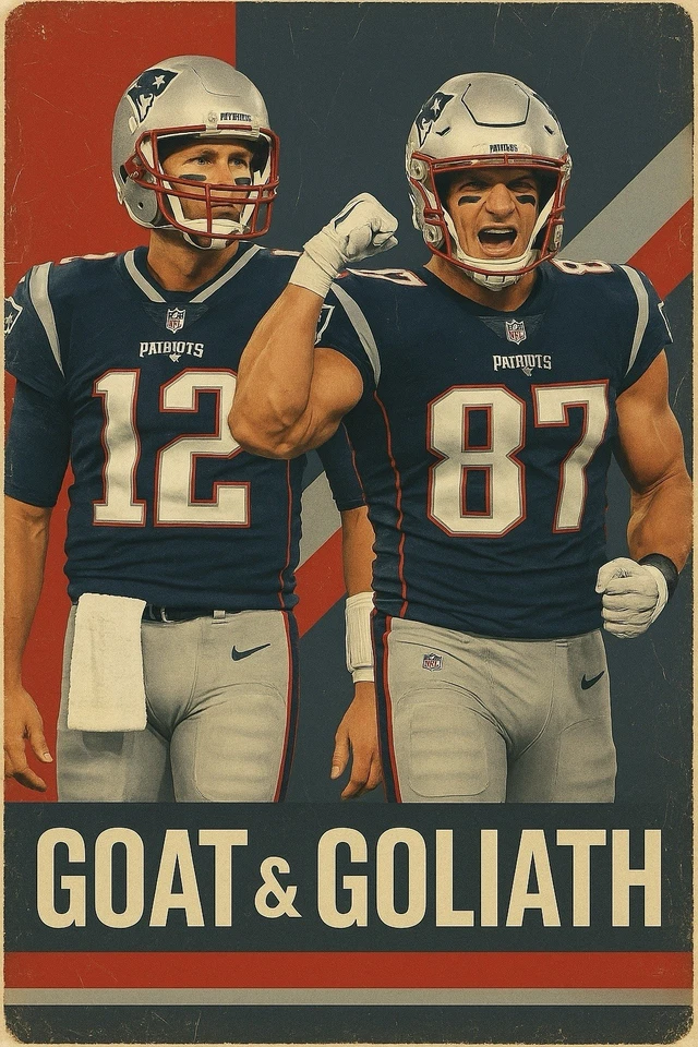 布雷迪和格朗克:山羊歌利亚新英格兰爱国者队波士顿 Pats 12x8 金属标志 — 第 1/2 张图片