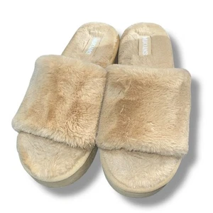 Muk Luks Platform Slippers Medium 7/8 Kirstey Comfy Slide Faux Fur Plush Lined - Picture 1 of 12