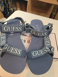 Sandalias de plataforma GUESS GWAVIN3 Denim Logo para mujer talla 8M azul forma plana nueva caja - Imagen 1 de 8