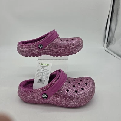 Zapatos Crocs Niños Talla J2 Rosa Clásico Forrado Brillo Zueco Sin Cordones 207462-6TALLA Foto 1 de 4
