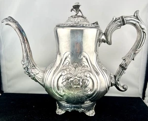 Antique Hand Chased Sheffied Silver Plate Coffee Pot, Teapot - Picture 1 of 10