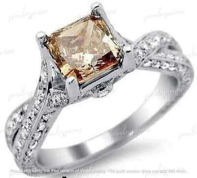 2Ct Princess Cut Lab-Created Chocolate Diamond Ring 14K White Gold Plated - Image 1 of 3