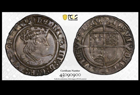 PCGS AU-53 (1526-44) Henry VIII Groat, London, mm Arrow, S-2337E, ex Salton Cover