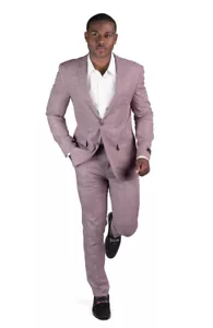 Abiti da uomo in tweed con pannello finestra slim aderente rosa polveroso risvolto tacca 2 bottoni AZAR - Foto 1 di 6