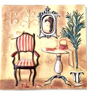 Sylvia Vassileva Victorian BATHROOM WALL TILE  Plaque 3-D 6.25" x 6.25 X 3/4" - Picture 1 of 9