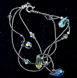 Aurora Borealis Silver Bracelet Crystals Delicate 3 Rows Vintage Station Gift - Picture 1 of 15