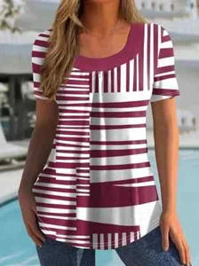 PLUS SIZE 20 22 24 26 WHITE STRIPED SILKY TOUCH T SHIRT TOP BLOUSE STRETCHY - Picture 1 of 3