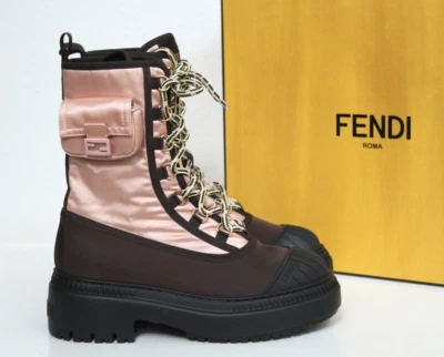 Nuevo Talla 6/36.5 Fendi Domino FF Logo Rosa Nylon Motociclista Con cordones Botas de Combate Zapatos Foto 1 de 4