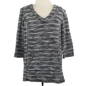 Maglione pullover top Liz Claiborne weekend nero/bianco taglia XL tasca manica 3/4 - Foto 1 di 9