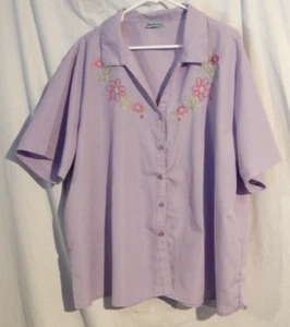 Sara Morgan Blouse Lilac Floral Embroidered Short Sleeve Top Plus Size 3X NICE - Picture 1 of 5