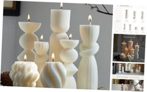 7 Pcs Large Pillar Candles Aesthetic Candle Modern Home Decor Ribbed Candles - Picture 1 of 7