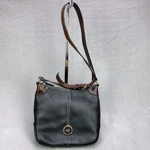 Dooney & Bourke Black Pebbled All Weather Leather Bag Purse Brown Shoulder Strap - Picture 1 of 12