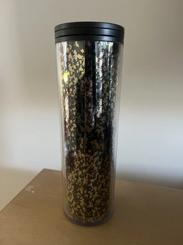 Vaso de viaje Starbucks café frío caliente negro copos dorados 16 oz vacaciones 2019 Foto 1 de 4