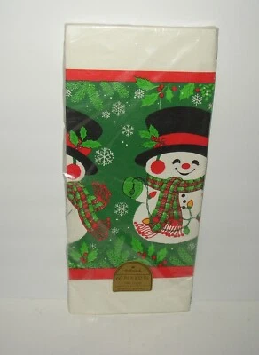 Mantel de papel vintage Hallmark muñeco de nieve 60" x 102" mantel nuevo en paquete Foto 1 de 3