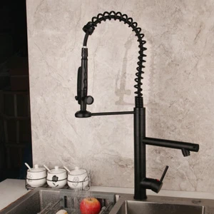 Black Kitchen Sink Mixer Spring Faucet Swivel Pull Down Single Hole Brass Taps - Picture 1 of 12