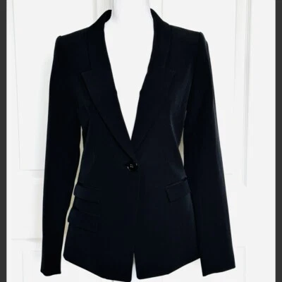 Nuevo con etiquetas Blazer Italia Milly Botón Único Negro Talla 0 Bolsillos $450 Hecho en EE. UU. Foto 1 de 4