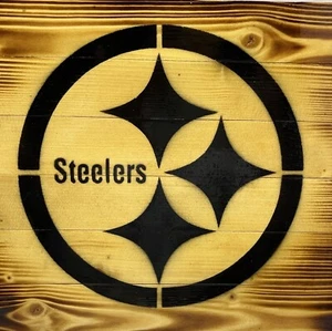 "Letrero de decoración de pared de madera real hecho a mano vintage de los Pittsburgh Steelers NFL tamaño 9"" x 12""" - Imagen 1 de 5