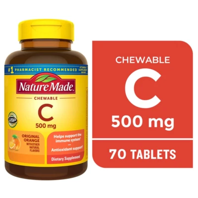 Tabletas masticables Nature Made Vitain C 500 mg, suplemento dietético, 70 unidades Foto 1 de 4