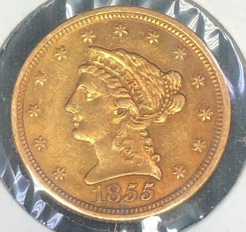 1855 $2.50 Liberty Head Gold Quarter Eagle Ex-Jewelry Cover