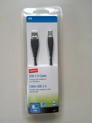 NEW USB 2.0 CABLE 6 FOOT STAPLES BRAND - Image 1 of 4