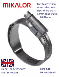 Worm Drive Clamps 12mm CT W4 Mikalor SS 20-32mm - Constant Tension MZ032/12W4CT - Picture 1 of 12