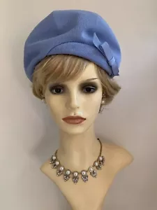 Kangol Vintage 1960s Style Light Blue Polyester Beret With Petersham Bow To Side - Picture 1 of 12