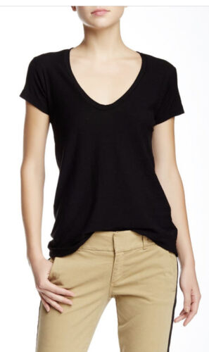 James Perse Women’s Deep V - Cap Sleeve shirt-BLACK-Size:1 (S) NWT Retail $100
