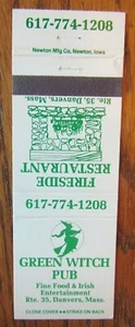 WITCH ON MATCHBOOK MATCHCOVER: GREEN WITCH PUB (DANVERS, MASSACHUSETTS) -E21 - Imagen 1 de 1
