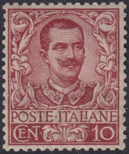 ITALY Sc # 78 M, HINGED 10¢ CLARET - KING VICTOR EMMANUEL III - Image 1 of 1