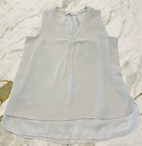 Rose + Olive Light Grey Layered Semi Sheer V-Neck Tank Top Women's Size Medium - Picture 1 of 9