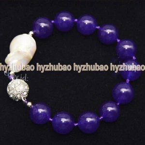 10/12mm Lapis Lazuli/Larimar/Jade Gems & White Keshi Baroque Pearl Bracelet 7.5" - Picture 1 of 32