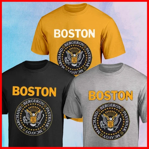 HOT RATE!!! Boston Bruins Marchand Bergeron Pastrnak McAvoy Eagle L.ogo T Shirt Cover