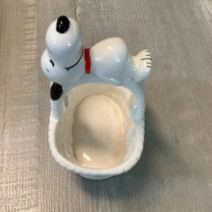 Cesto in ceramica vintage Snoopy bianco 5 pollici arachidi Schulz piantatrice portabevande - Foto 1 di 18