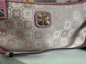 Pelle Borsa Pink Small Hearts Handbag Purse Pink Zipper Close Clean Inside - Picture 1 of 14