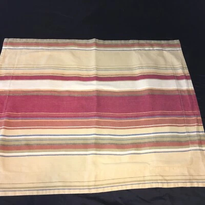Pottery Barn Serape Stripe Std Sham Pair Rust Red Southwest Linen Blue Green - Image 1 of 4