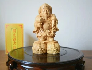 灵隐寺开光 《大黑天财神》佛门护法 小叶黄杨木超精雕 温润坚韧 财神神像高10厘米 另外附带14厘米实硬木镂刻底座 USA - Picture 1 of 12