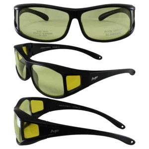 MotoFrame Sideshow Safety Sunglasses Fit Over Rx Glasses Black Frame Yellow Lens - Picture 1 of 3