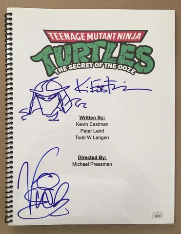 Vanilla Ice & Kevin Eastman Signed TMNT Secret Of The Ooze Script. Beckett COA Cover