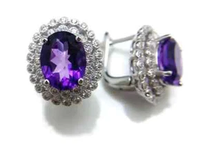Naturale Ametista Orecchini, 925 Sterling Orecchini Argento, Matrimonio Regalo - Foto 1 di 4