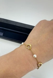 Tiffany & Co Open Heart Pearl Bracelet 18K Yellow Gold 7.2G, Approx. 5.3MM - Picture 1 of 12