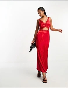 Vestido largo Never Fully Dressed Petite de encaje recortado en rojo nuevo con etiquetas talla 4P - Imagen 1 de 11