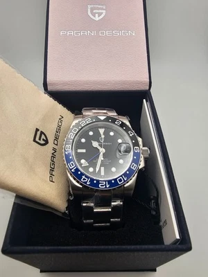 *RARO* 28800 bph Diseño Pagani PD-1662 GMT Reloj "Batman" Movimiento HZ6460 Foto 1 de 4