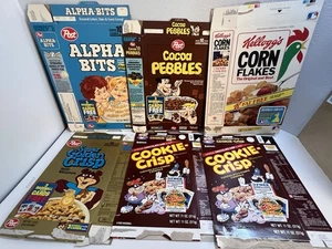 6 Vintage Post Cereal Boxes Flat Baseball Card Cookie Crisp Corn Flakes Pebbles - Picture 1 of 14