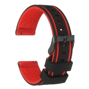 Silicone Watch Bands 24mm Soft Watch Bands with Frosted Buckle, Black Red - Zdjęcie 1 z 6