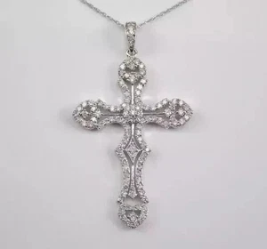 1.30Ct Round Good Cut Lab Created Diamond Cross Pendant 14K White Gold Plated - Picture 1 of 5