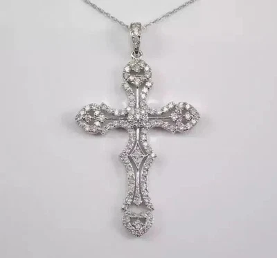 1.30Ct Round Good Cut Lab Created Diamond Cross Pendant 14K White Gold Plated - Image 1 of 4