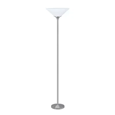 71 In. Satin Nickel Metal Torchiere Floor Lamp With Frosted Acrylic Lamp Shade - Image 1 of 4