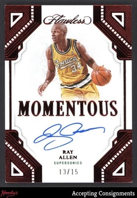 2022-23 Panini Flawless Momentous Autographs Ruby Ray Allen AUTO 13/15 SONICS - Image 1 of 2